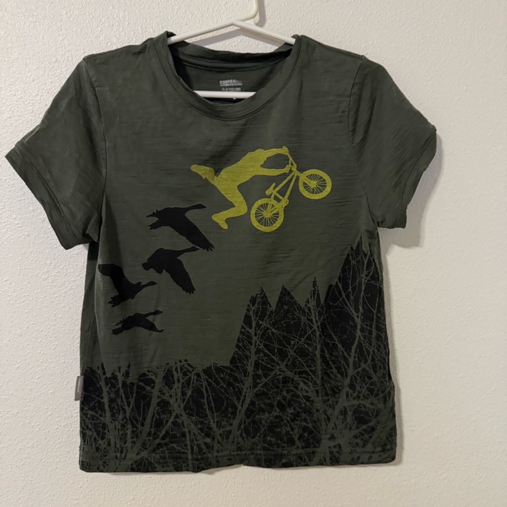 Icebreaker Merino Wool Short Sleeve Graphic Crew Tee Gray Mountain Bike 5-6Y